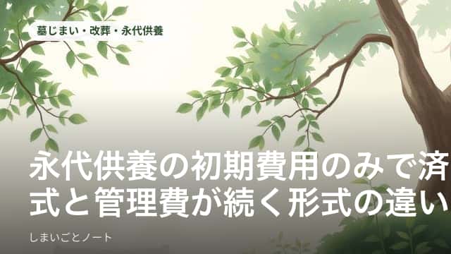 永代供養墓の資料と見積書を広げて費用の内訳を確認している手元