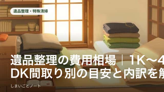 1Kから4LDKまでの間取り別に遺品整理の費用相場を示すイメージ