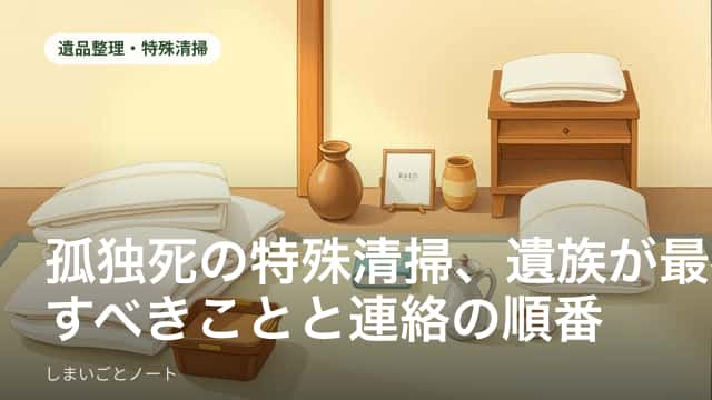 特殊清掃の作業員が防護服を着て住居の清掃準備をしている様子