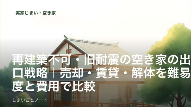 狭い路地の奥に建つ古い木造家屋を、道路側から見上げている情景