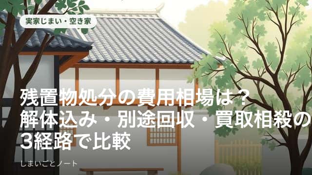 家財が残った実家の和室で片付けの見積書を確認する様子